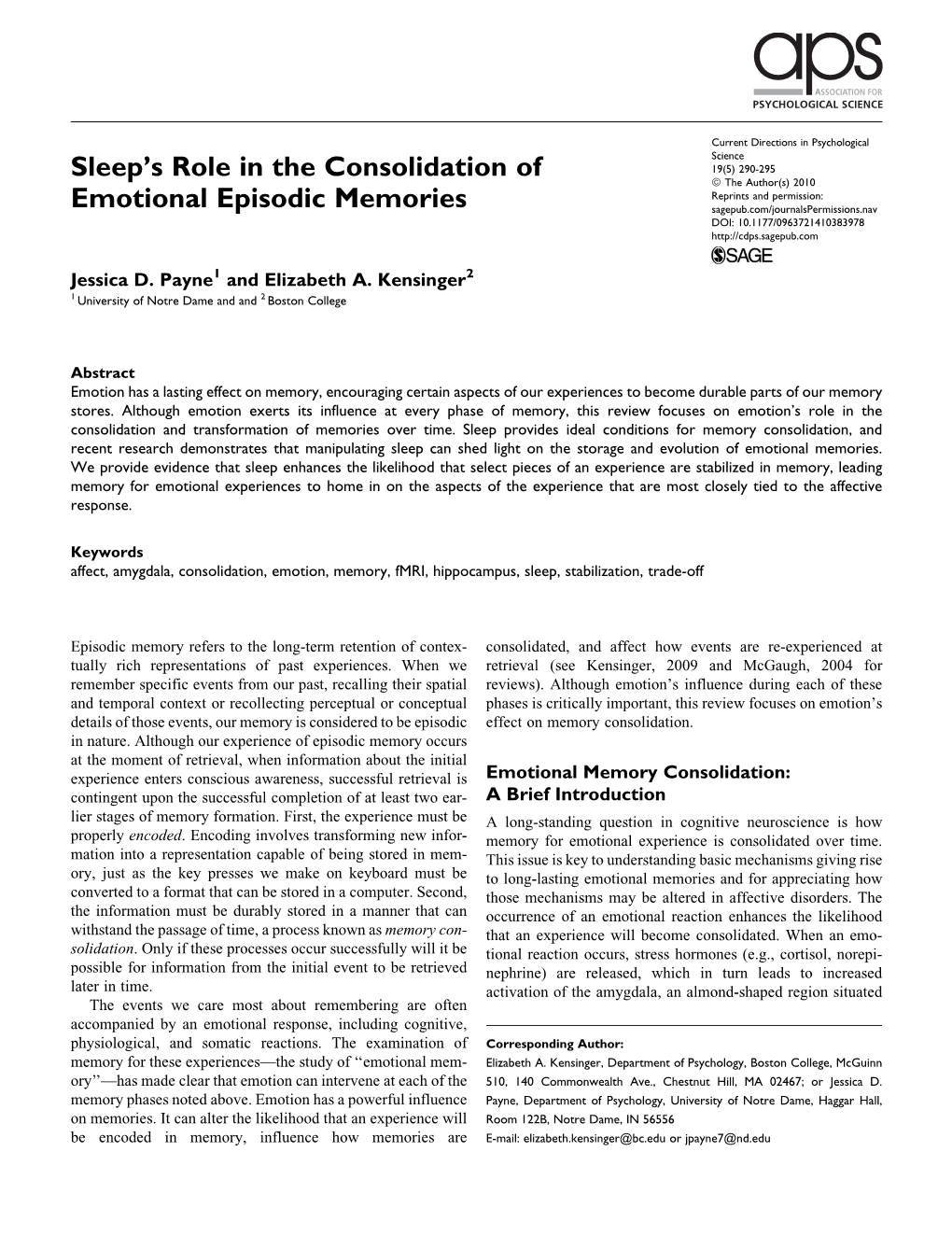 Sleep's Role in the Consolidation of Emotional Episodic Memories