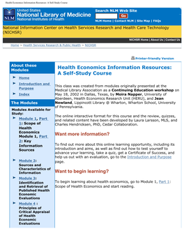 Health Economics Information Resources: a Self-Study Course