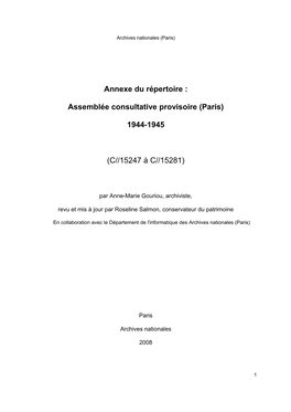 Annexe : Assemblée Consultative Provisoire De Paris