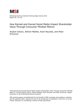 How Earned and Owned Social Media Impact Shareholder Value Through Consumer Mindset Metrics