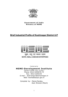 Brief Industrial Profile of Kushinagar District U.P