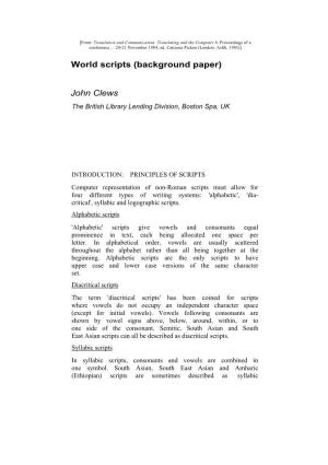 World Scripts (Background Paper) John Clews