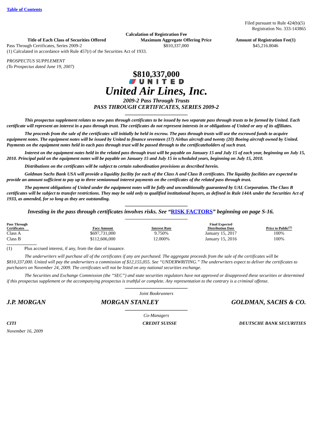 United Air Lines, Inc. 2009-2 Pass Through Trusts PASS THROUGH CERTIFICATES, SERIES 2009-2