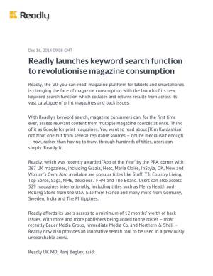 Readly Launches Keyword Search Function to Revolutionise Magazine Consumption