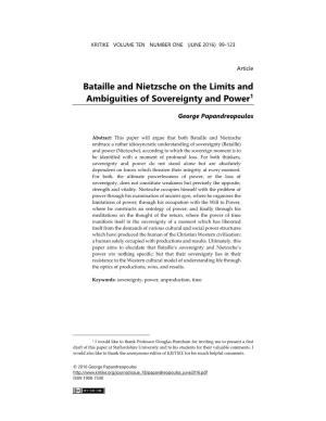 Bataille and Nietzsche on the Limits and Ambiguities of Sovereignty and Power1
