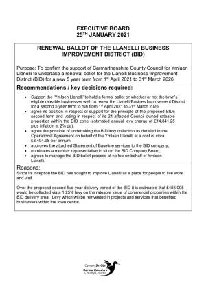 Renewal Ballot of the Llanelli Business Improvement District (Bid)