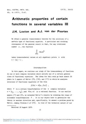 Arithmetic Properties of Certain Functions in Several Variables III