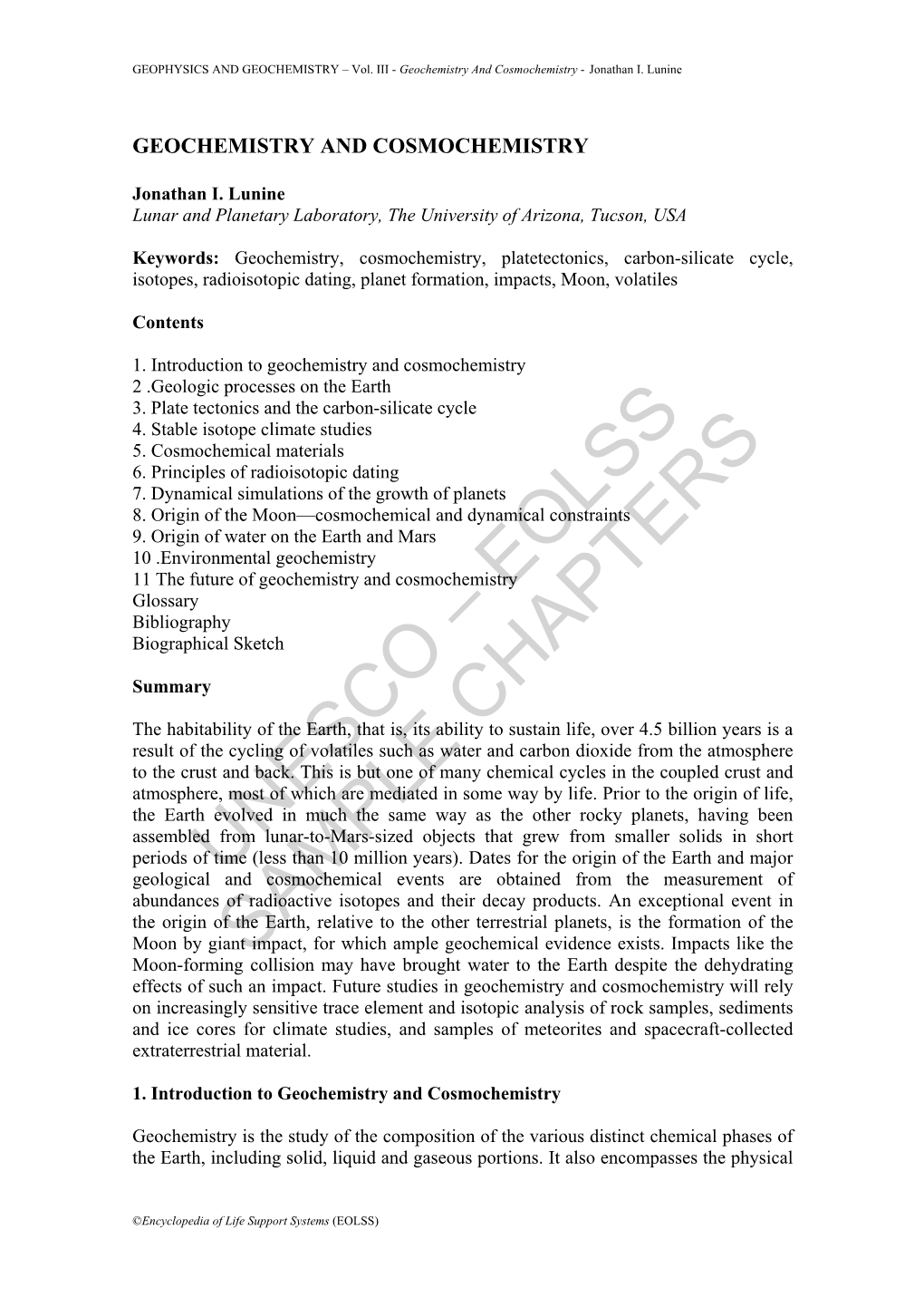 Geochemistry and Cosmochemistry - Jonathan I