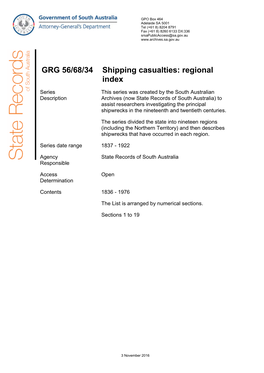 GRG 56/68/34 Shipping Casualties: Regional Index 1836