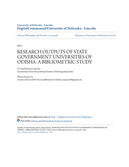 Research Outputs of State Government Universities of Odisha