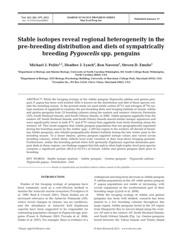 Stable Isotopes Reveal Regional Heterogeneity in the Pre-Breeding Distribution and Diets of Sympatrically Breeding Pygoscelis Spp