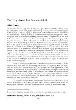 The Navigation of the Nonsuch, 1668-69 William Glover