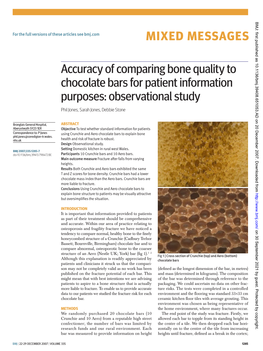 Accuracy of Comparing Bone Quality to Chocolate Bars for Patient Information Purposes: Observational Study Phil Jones, Sarah Jones, Debbie Stone