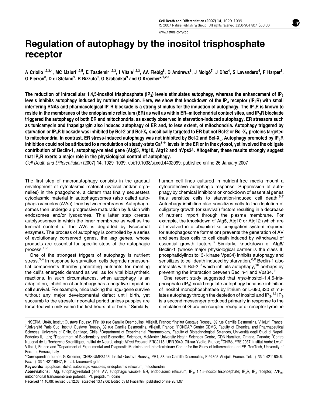 Regulation of Autophagy by the Inositol Trisphosphate Receptor