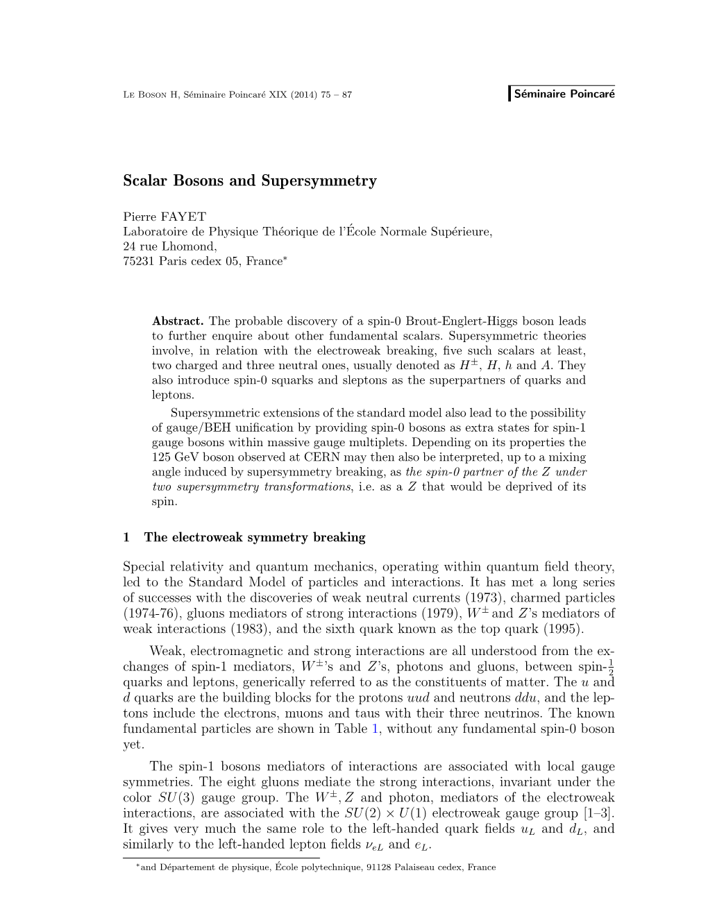 Scalar Bosons and Supersymmetry