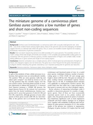 The Miniature Genome of a Carnivorous Plant Genlisea Aurea