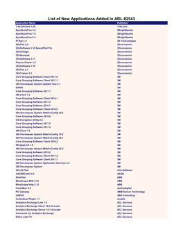List of New Applications Added in ARL #2543