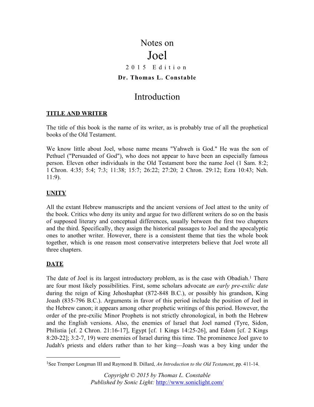 Notes on Joel 2015 Edition Dr