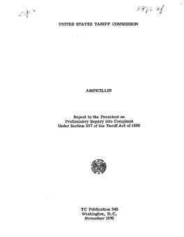 United States Tariff Commission Ampicillin