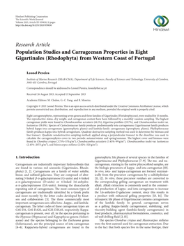 Population Studies and Carrageenan Properties in Eight Gigartinales (Rhodophyta) from Western Coast of Portugal