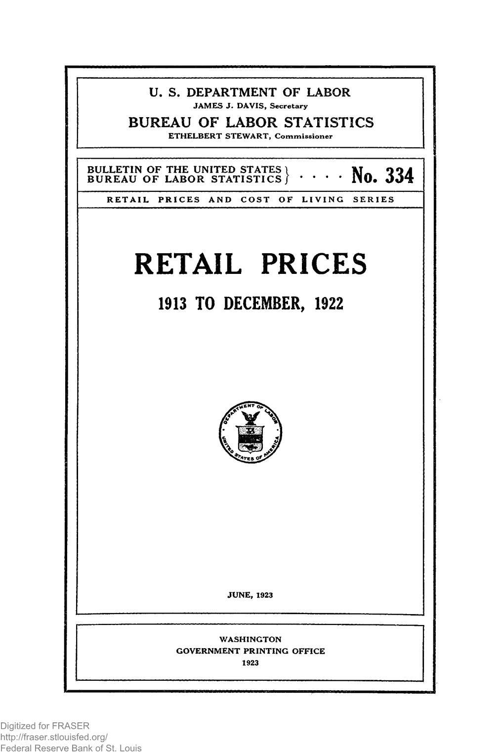 Retail Prices, 1913 to December, 1922