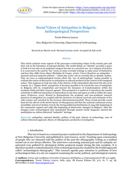 Social Values of Antiquities in Bulgaria: Anthropological Perspectives