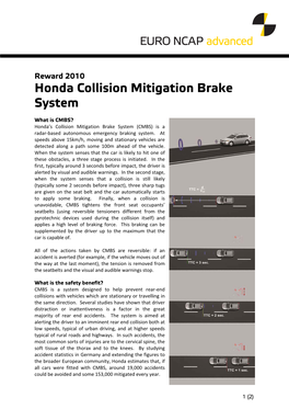 Honda Collision Mitigation Brake System