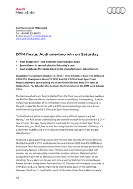 DTM Finale: Audi One-Two Win on Saturday