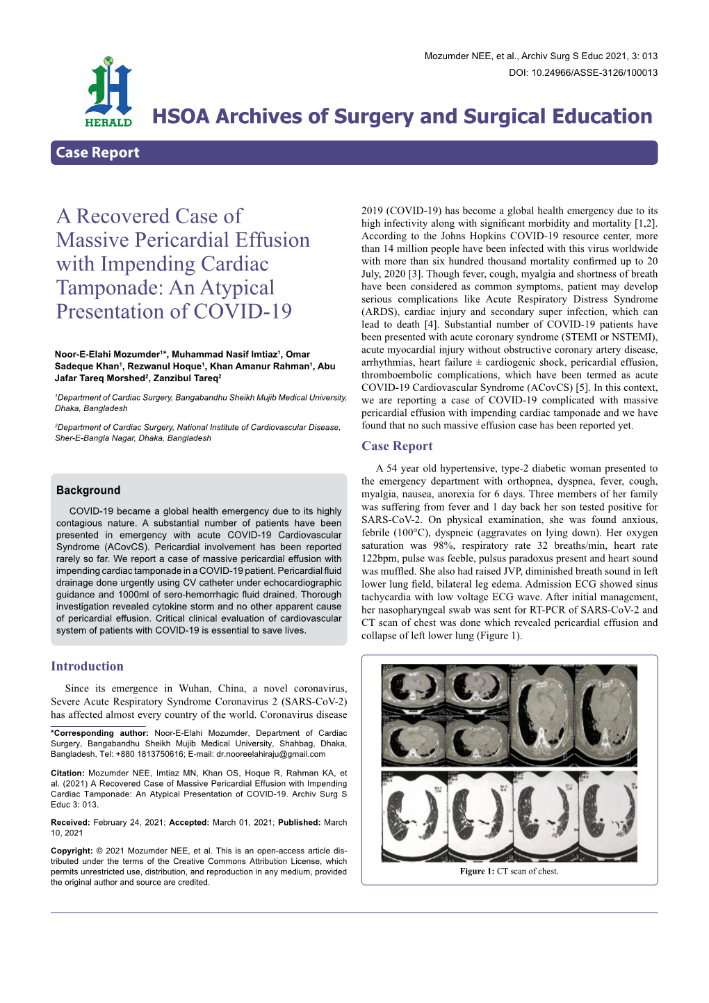 A Recovered Case of Massive Pericardial Effusion with Impending Cardiac Tamponade: an Atypical Presentation of COVID-19