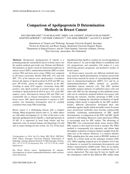 Comparison of Apolipoprotein D Determination Methods in Breast Cancer