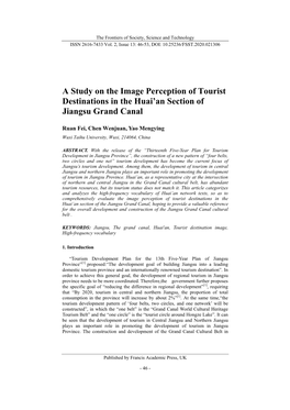 A Study on the Image Perception of Tourist Destinations in the Huai'an Section of Jiangsu Grand Canal