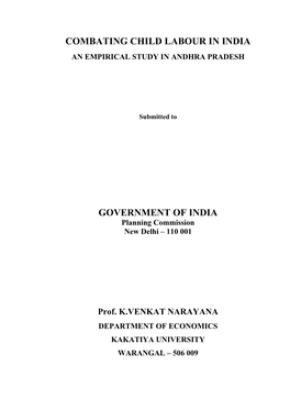 Combating Child Labour in India an Empirical Study in Andhra Pradesh