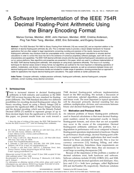 A Software Implementation of the IEEE 754R Decimal Floating-Point Arithmetic Using the Binary Encoding Format