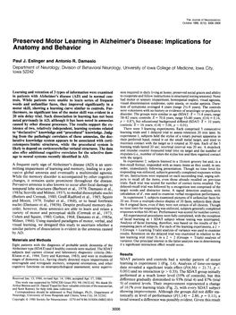 Preserved Motor Learning in Alzheimer's Disease