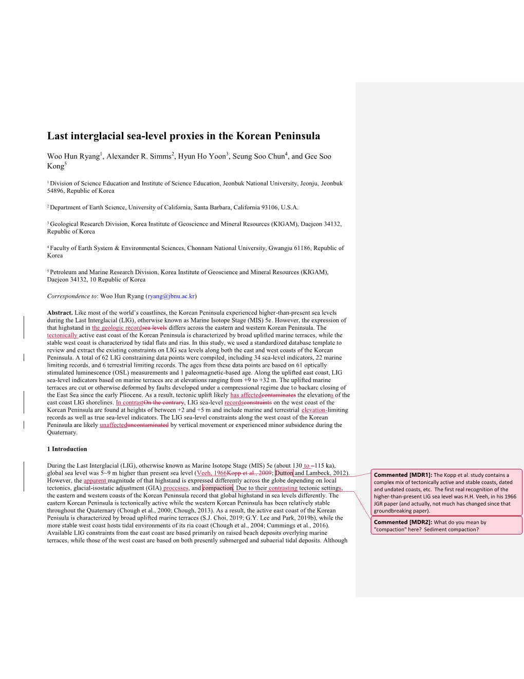 Last Interglacial Sea-Level Proxies in the Korean Peninsula