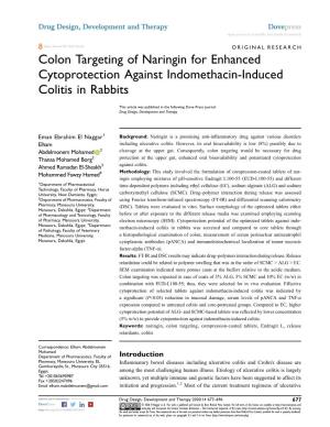 Colon Targeting of Naringin for Enhanced Cytoprotection Against Indomethacin-Induced Colitis in Rabbits