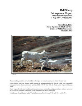 Dall Sheep Management Report of Survey-Inventory Activities 1 July 1998–30 June 2001