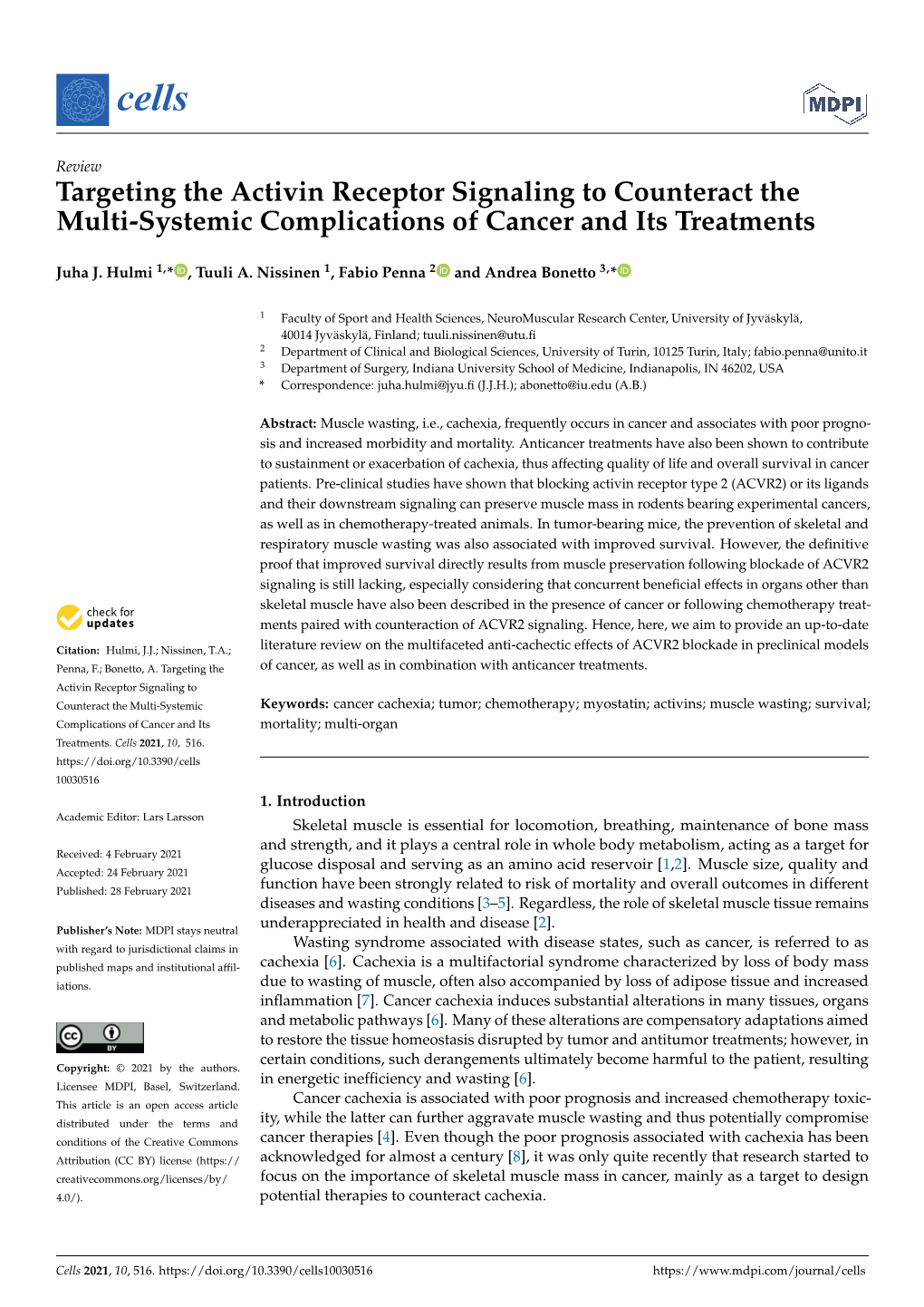 Targeting the Activin Receptor Signaling to Counteract the Multi-Systemic Complications of Cancer and Its Treatments