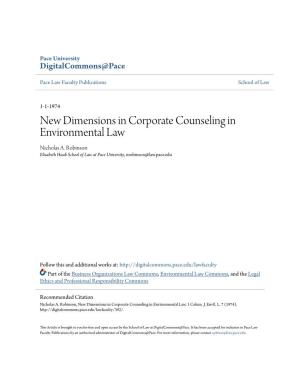New Dimensions in Corporate Counseling in Environmental Law Nicholas A