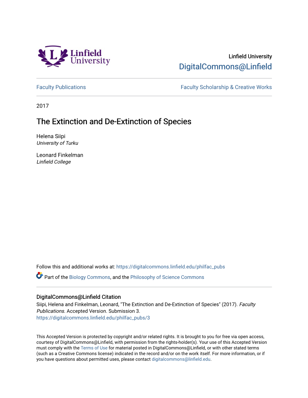 The Extinction and De-Extinction of Species