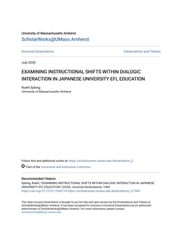 Examining Instructional Shifts Within Dialogic Interaction in Japanese University Efl Education