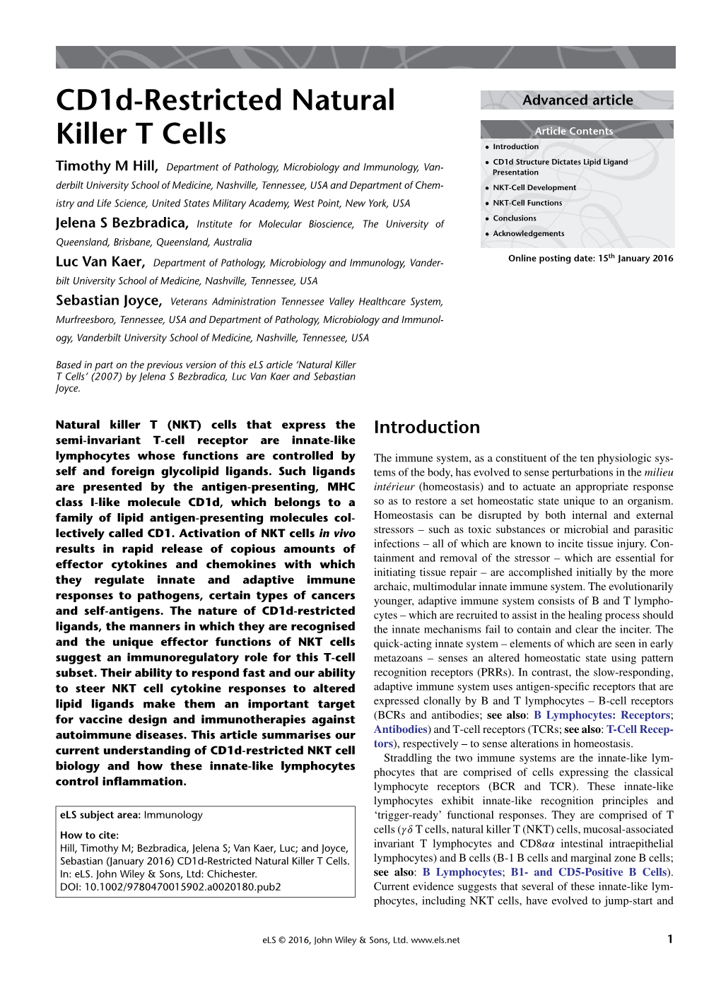 "Cd1d-Restricted Natural Killer T Cells" In