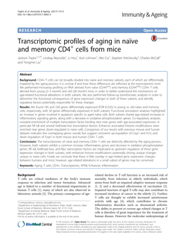 Transcriptomic Profiles of Aging in Naïve and Memory CD4+ Cells From