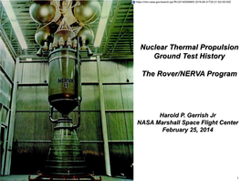 Nuclear Thermal Propulsion Ground Test History the Rover/NERVA Program
