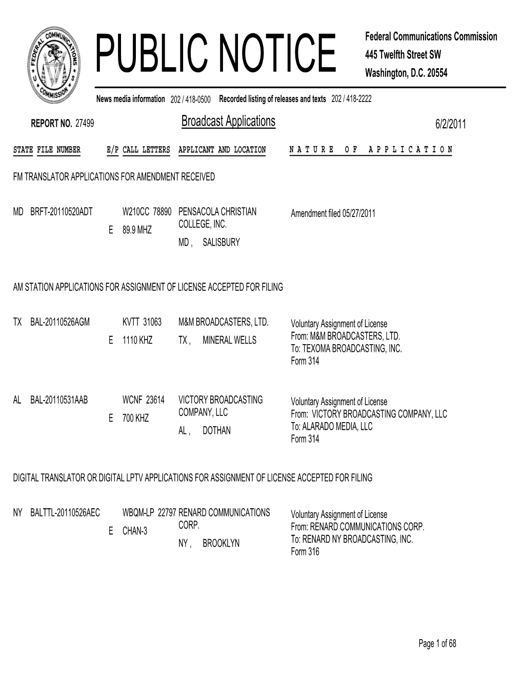 Broadcast Applications 6/2/2011