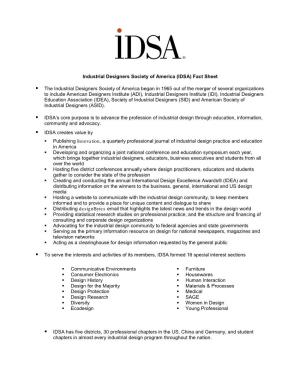 Industrial Designers Society of America (IDSA) Fact Sheet The