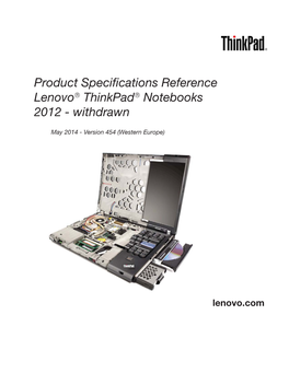 Product Specifications Reference Lenovo Thinkpad Notebooks 2012