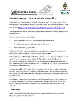 Creating a Strategic Cycle Network for East Lancashire