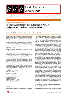 Incidence, Risk Factors and Outcomes of De Novo Malignancies Post Liver Transplantation