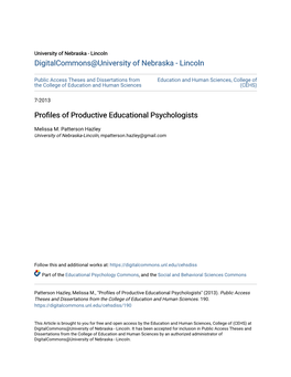 Profiles of Productive Educational Psychologists